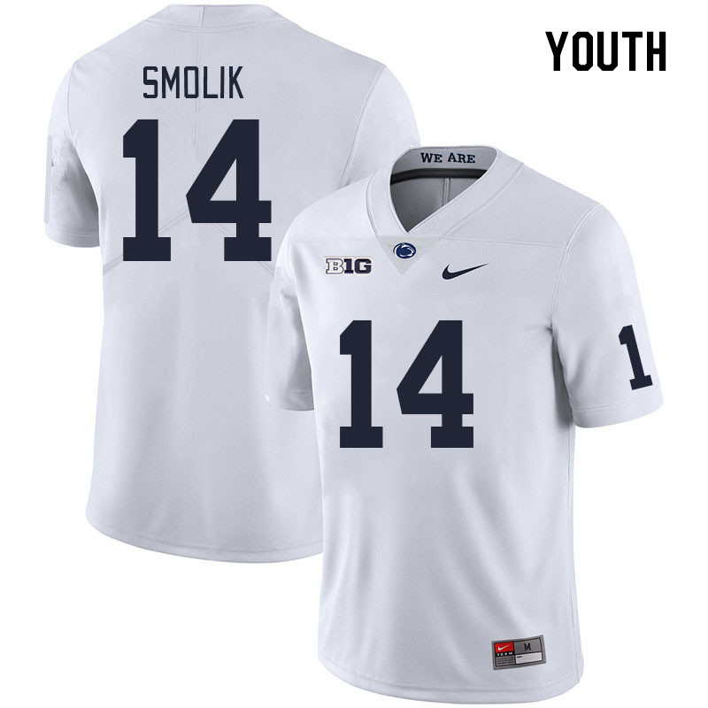 Youth #14 Jaxon Smolik Penn State Nittany Lions College Football Jerseys Stitched Sale-White - Click Image to Close